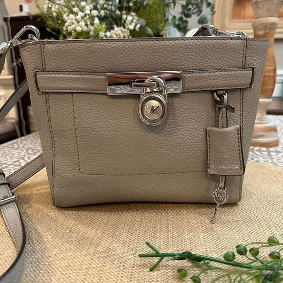 Michael Kors Grey Pebbled Leather Hamilton Tote Shoulder Crossbody Bag Compact - Picture 2 of 13